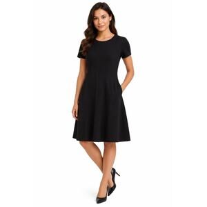 Calvin Klein Black A-Line Dress Short Sleeve Career Work Size 10 Minimalist EUC